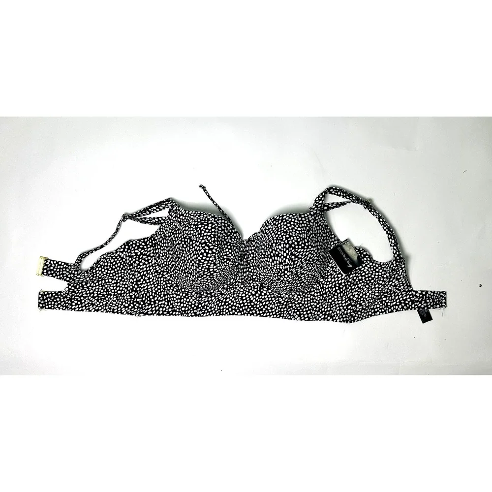 Smart & Sexy Black White Polka Dot Underwire Longline Bikini Swim Top NWT 42DD